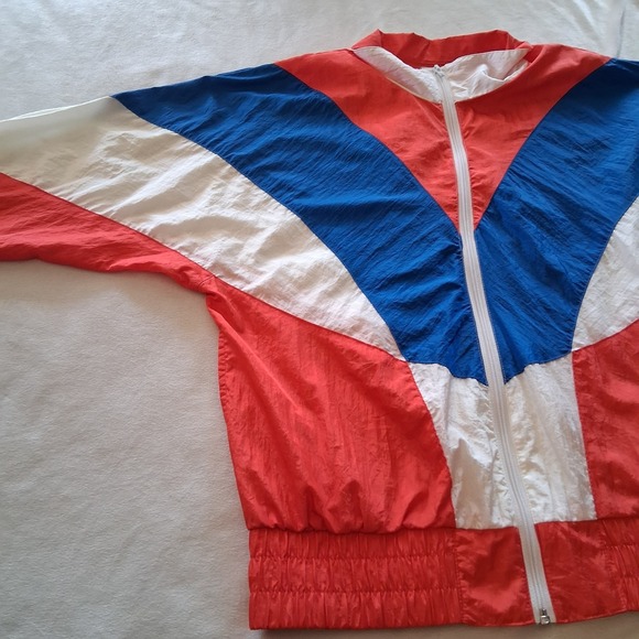 Vintage Lavon Windbreaker 80s-90s Retro Color Block Zipper Jacket M Patriot - Picture 5 of 14